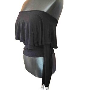 Milkyway Womens Black Off Shoulder Ruffle Long Sleeve Top Size Small